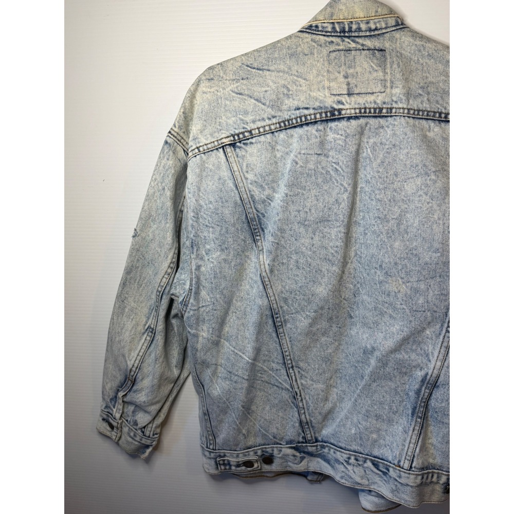 VTG LEVIS Acid Wash Denim Trucker Jacket USA Distressed Rips Women Medium Casual - Picture 14 of 16